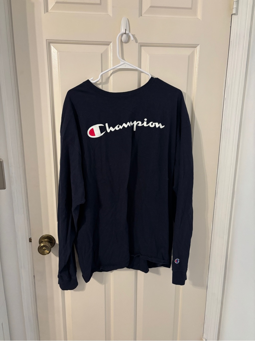 Champion Long-Sleeve Logo Tee in Navy
